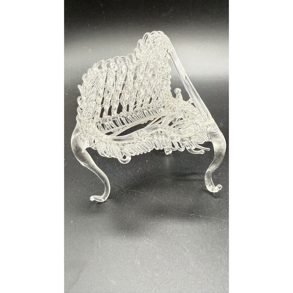 Vintage Spun Glass Grand Piano Figurine Hand Blown Clear Miniature Music Decor